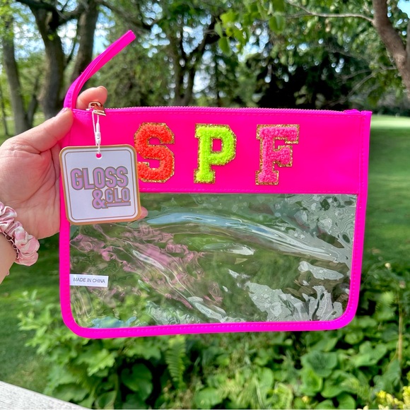 🦋Gloss & Glo pink  Flat SPF Pouch/ CLEAR BAG CHENILLE - Picture 1 of 3